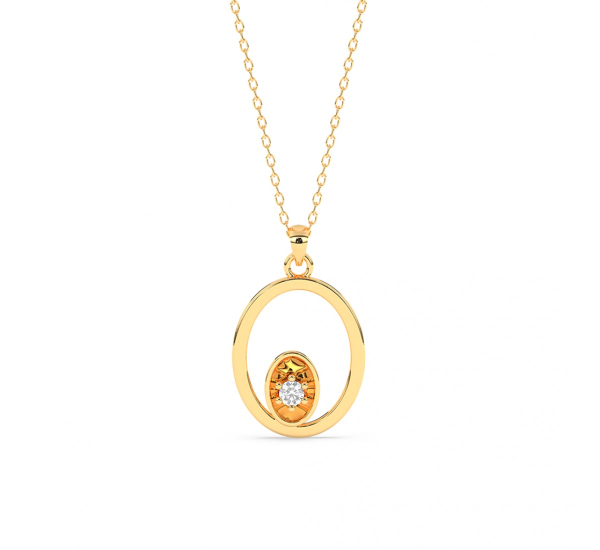 Gold Sparkly Zircon Pendant With Link Chain