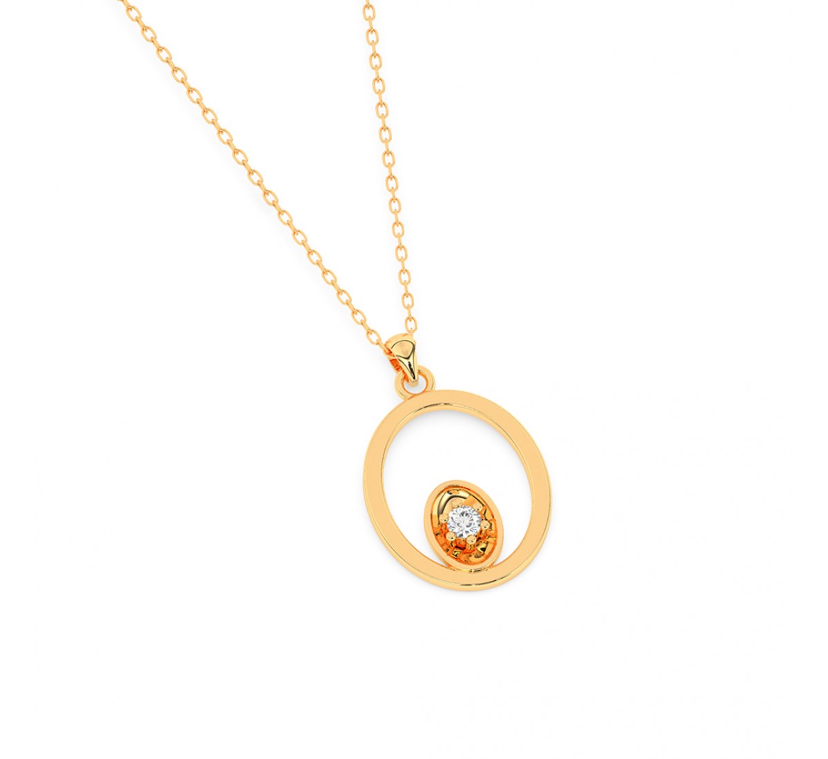 Gold Sparkly Zircon Pendant With Link Chain