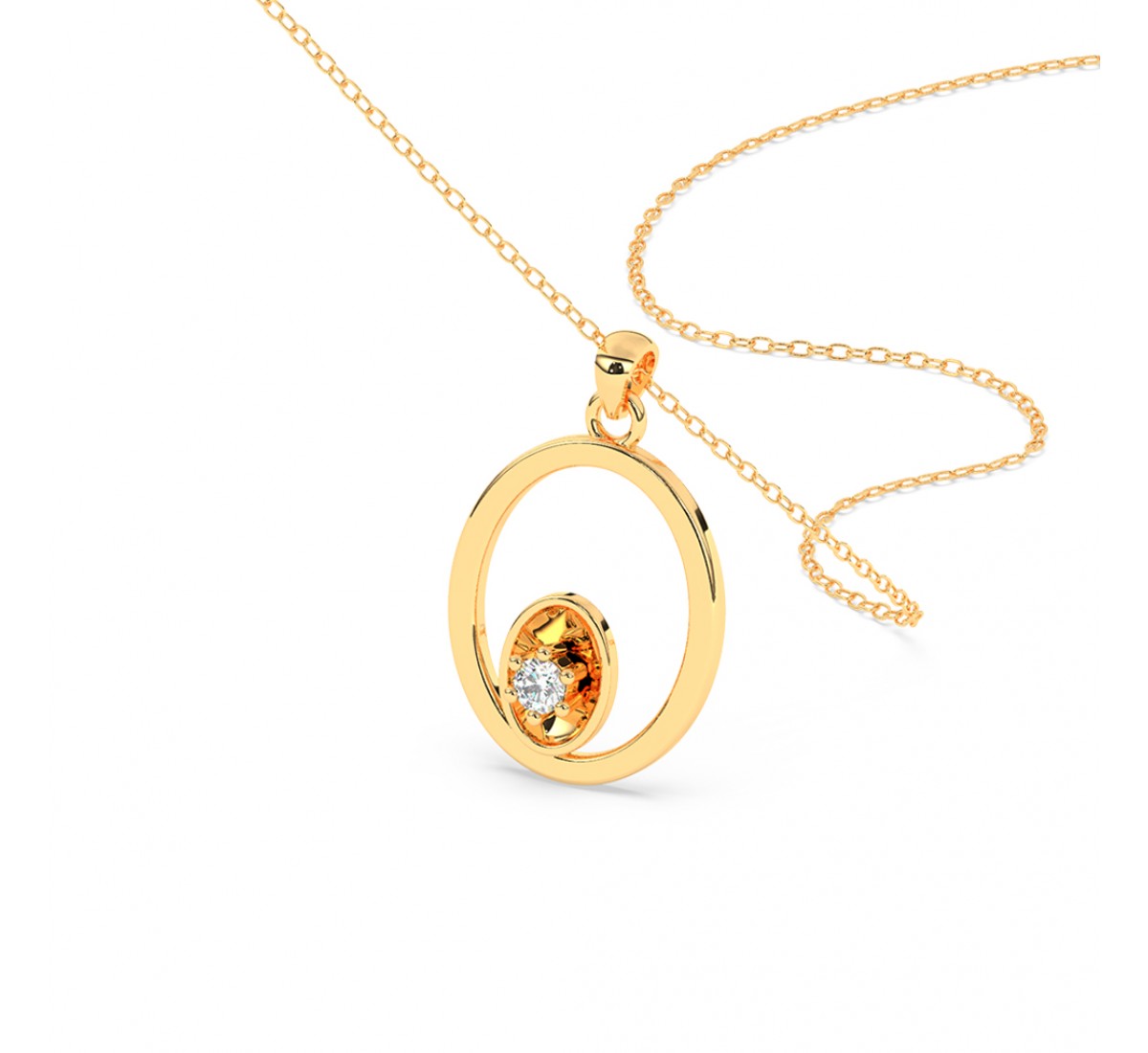 Gold Sparkly Zircon Pendant With Link Chain