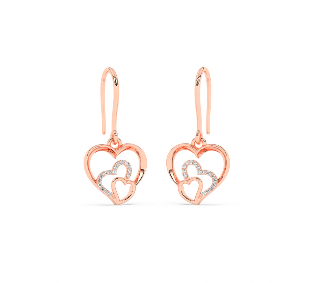 Rose Gold Dual Heart Drop Earrings