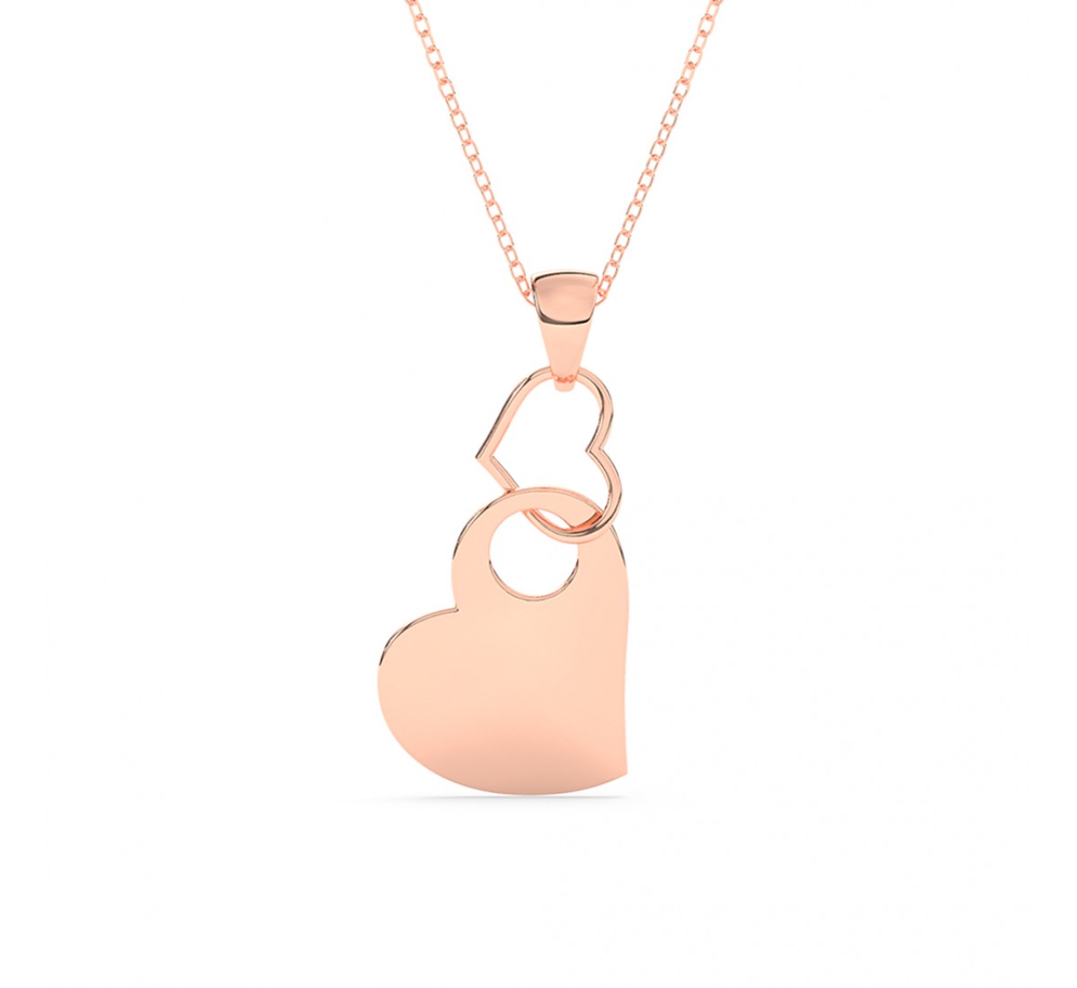 Rose Gold Dual Interlocked Heart Pendant With Link Chain