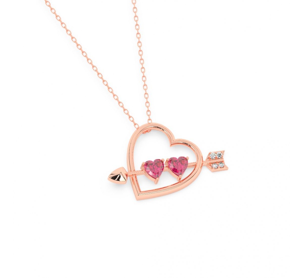 Rose Gold Heart With Arrow Pendant With Link Chain