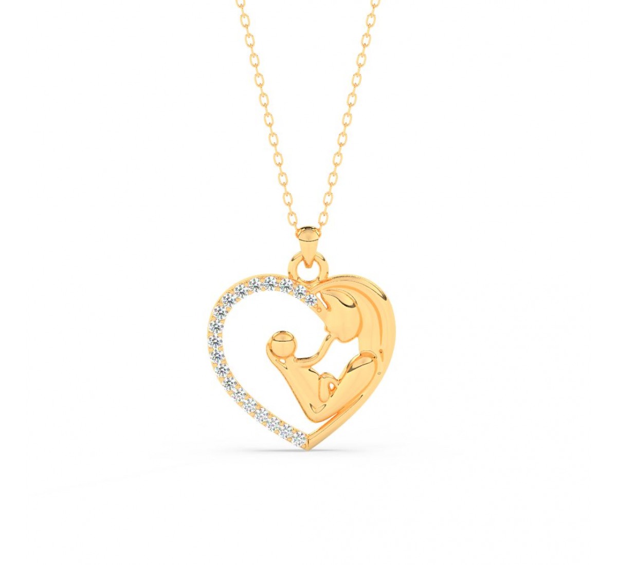 Golden Mother Child Embrace Pendant With Link Chain