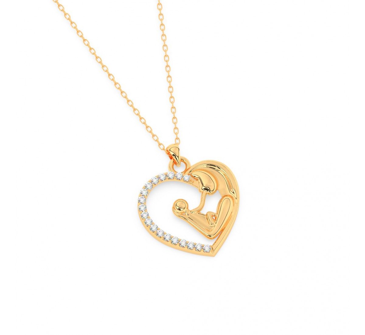 Golden Mother Child Embrace Pendant With Link Chain