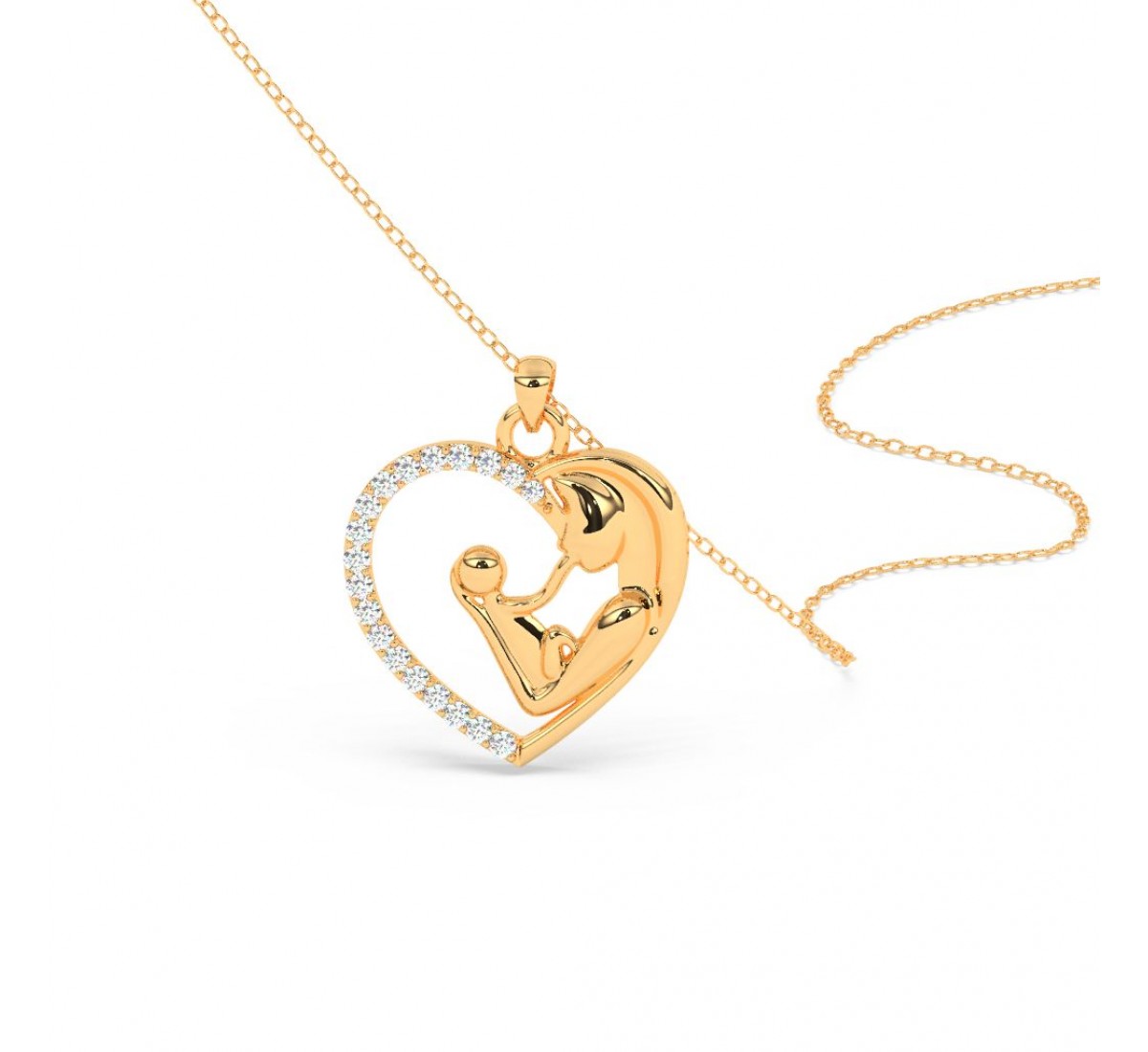 Golden Mother Child Embrace Pendant With Link Chain