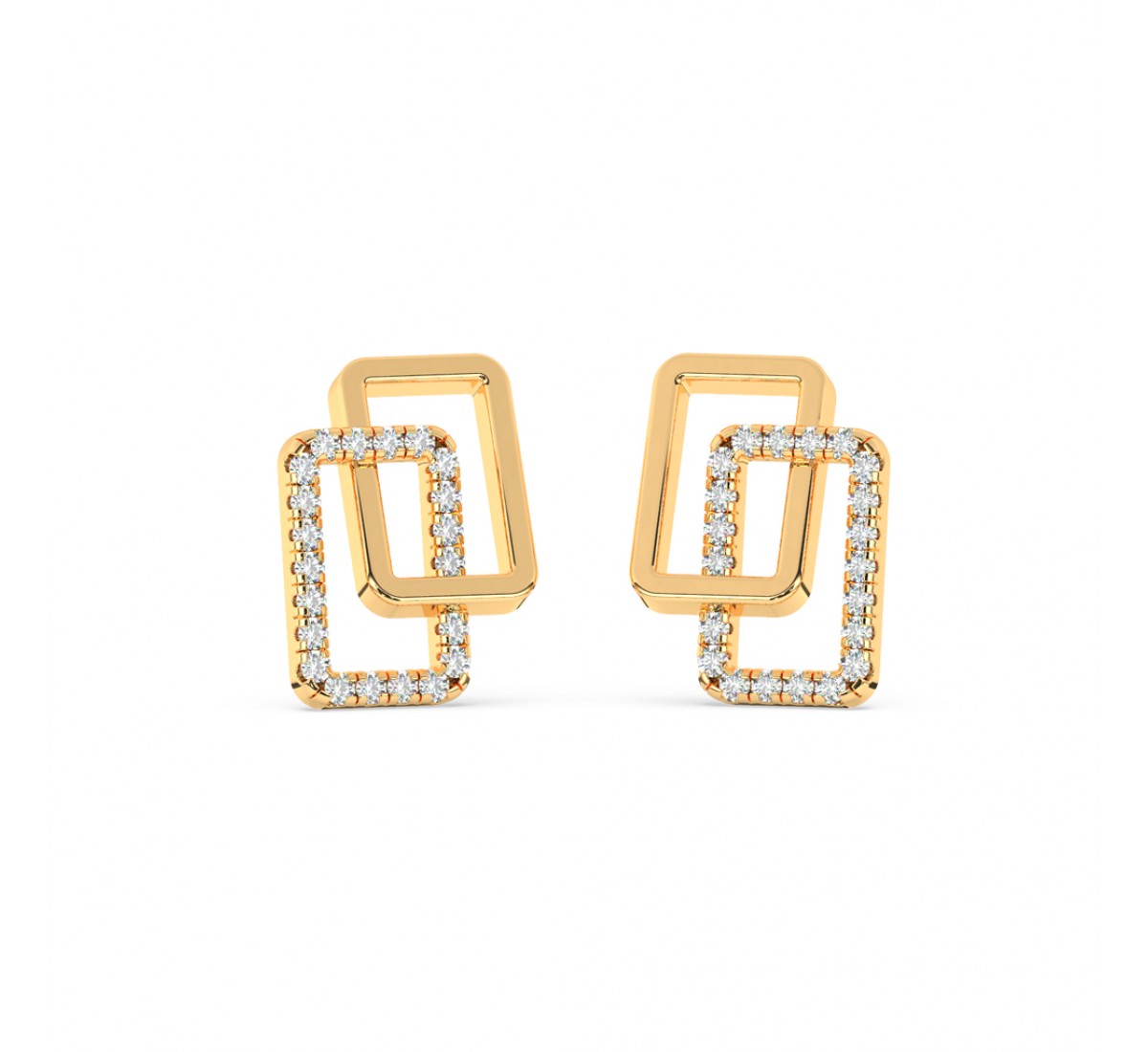 Gold Geometric Shape Zircon Studded Earrings