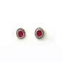 Silver Oxidised Red Oval Shape Studs