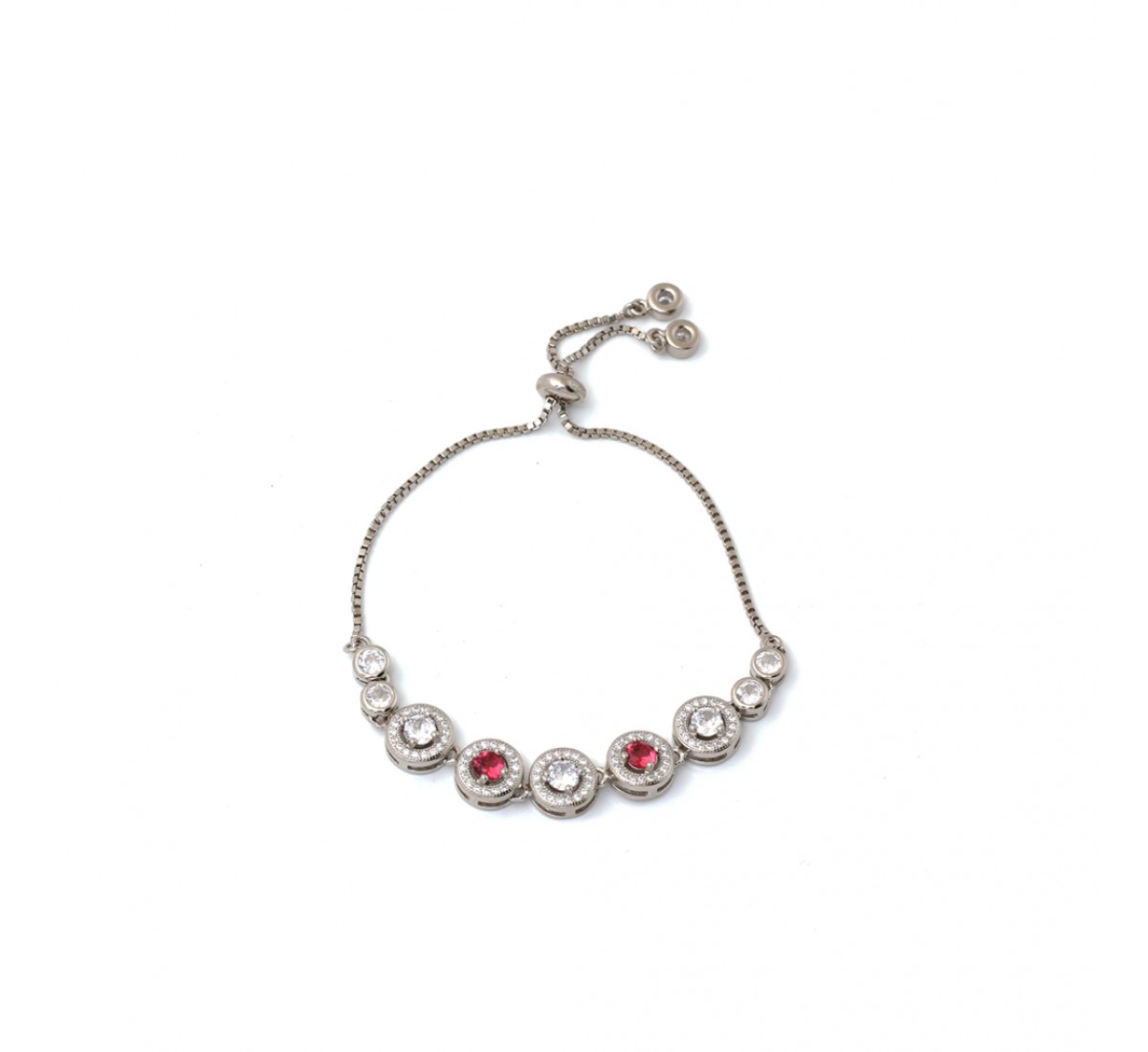 Silver Elegant With Red Stone Bracelet